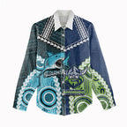 Custom Rugby Sharks and Raiders Women Casual Shirt 2026 Together Aboriginal Polynesian Pattern