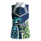 Custom Rugby Sharks and Raiders Women Sleeveless Polo Shirt 2026 Together Aboriginal Polynesian Pattern