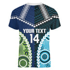 Custom Rugby Sharks and Raiders Women V-Neck T-Shirt 2026 Together Aboriginal Polynesian Pattern