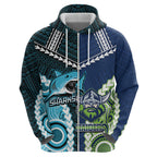 Custom Rugby Sharks and Raiders Zip Hoodie 2026 Together Aboriginal Polynesian Pattern