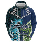 Custom Rugby Sharks and Raiders Zip Hoodie 2026 Together Aboriginal Polynesian Pattern