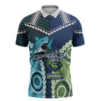 Custom Rugby Sharks and Raiders Zipper Polo Shirt 2026 Together Aboriginal Polynesian Pattern