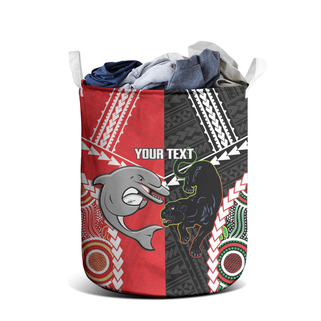 Custom Rugby Panthers and Dolphins Laundry Basket 2026 Together Aboriginal Polynesian Pattern