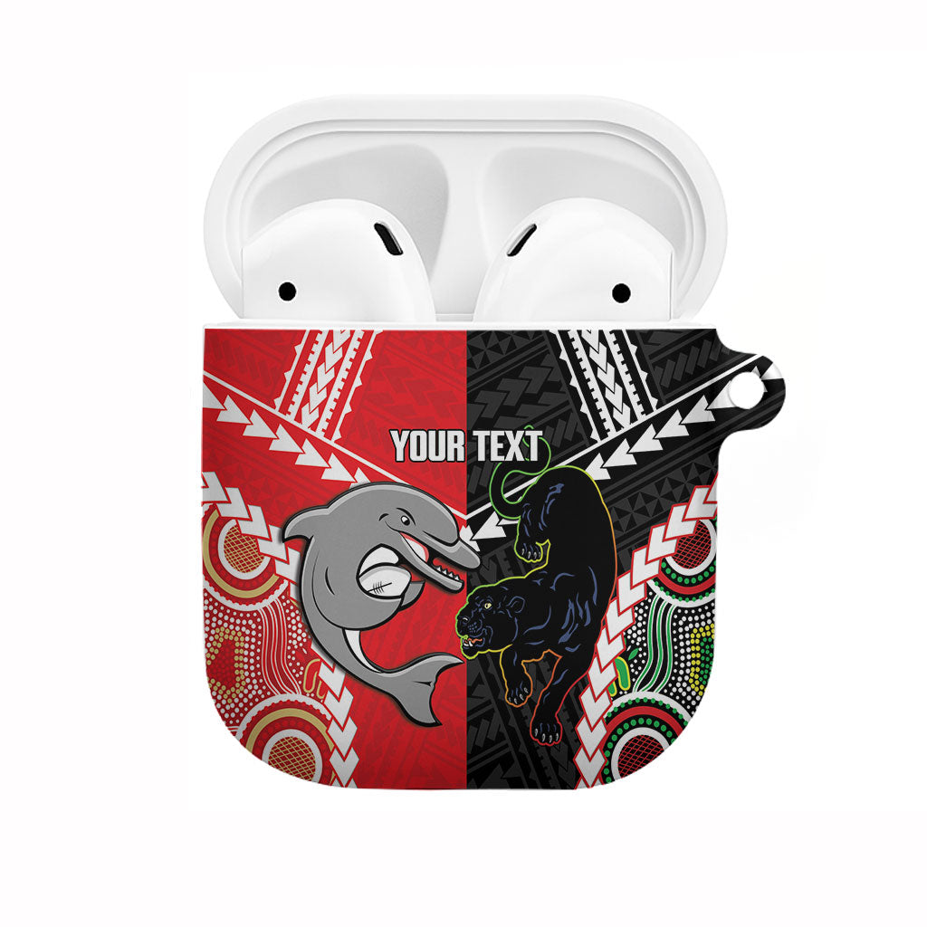 Custom Rugby Panthers and Dolphins AirPods Case 2026 Together Aboriginal Polynesian Pattern