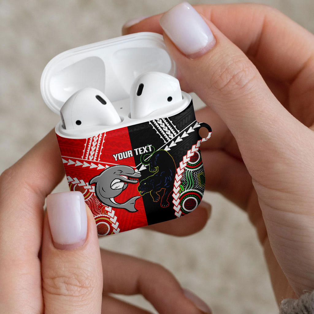Custom Rugby Panthers and Dolphins AirPods Case 2026 Together Aboriginal Polynesian Pattern