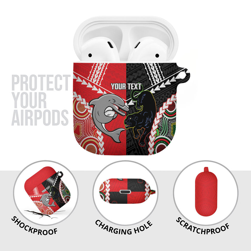 Custom Rugby Panthers and Dolphins AirPods Case 2026 Together Aboriginal Polynesian Pattern