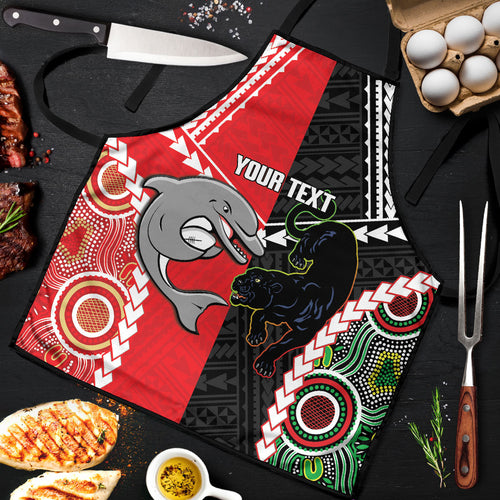 Custom Rugby Panthers and Dolphins Apron 2026 Together Aboriginal Polynesian Pattern