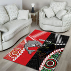 Custom Rugby Panthers and Dolphins Area Rug 2026 Together Aboriginal Polynesian Pattern