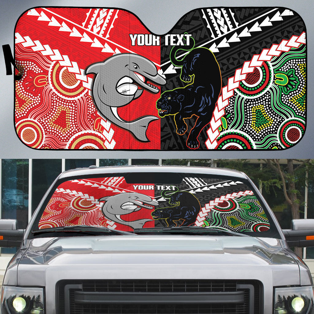 Custom Rugby Panthers and Dolphins Auto Sun Shade 2026 Together Aboriginal Polynesian Pattern