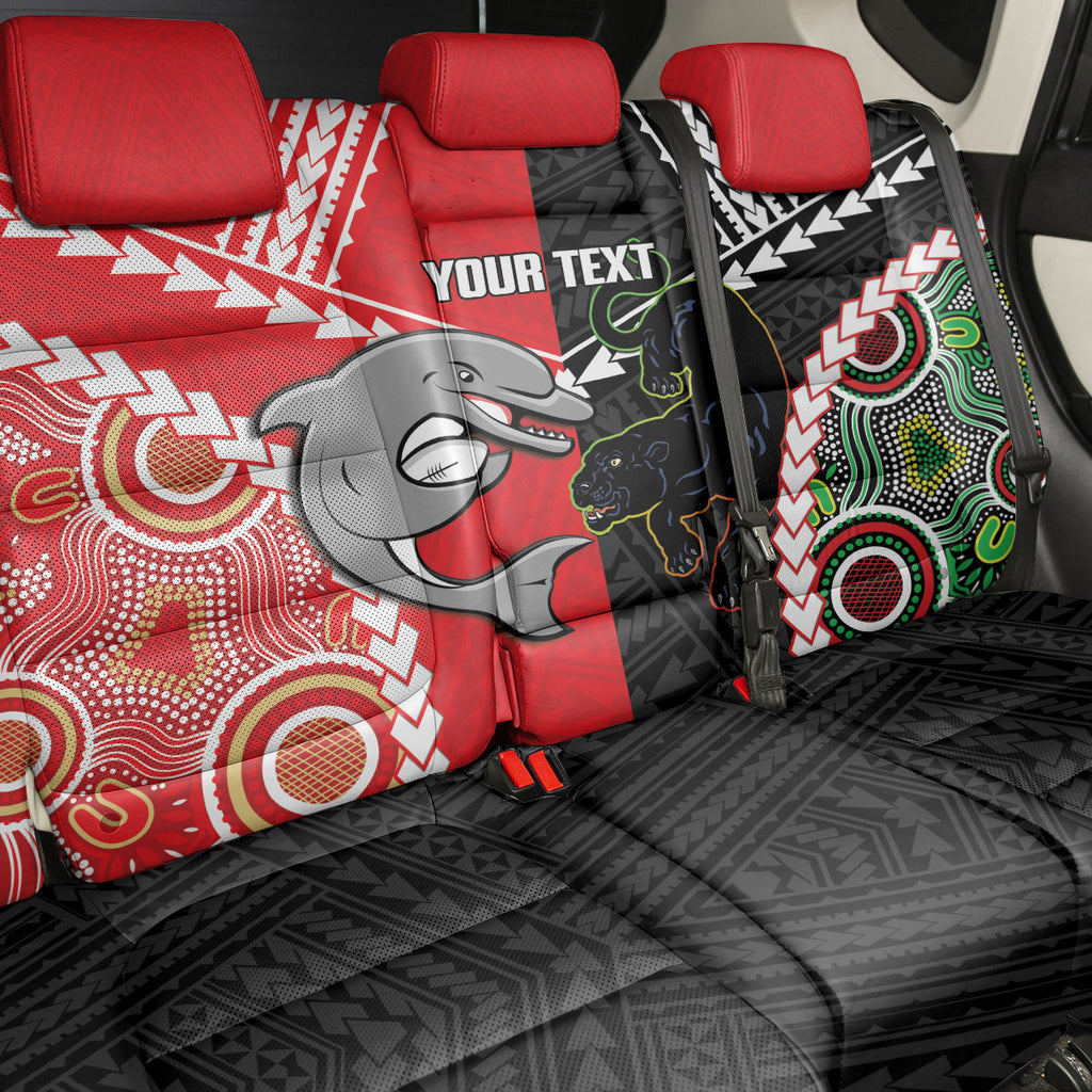 Custom Rugby Panthers and Dolphins Back Car Seat Cover 2026 Together Aboriginal Polynesian Pattern