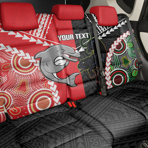 Custom Rugby Panthers and Dolphins Back Car Seat Cover 2026 Together Aboriginal Polynesian Pattern
