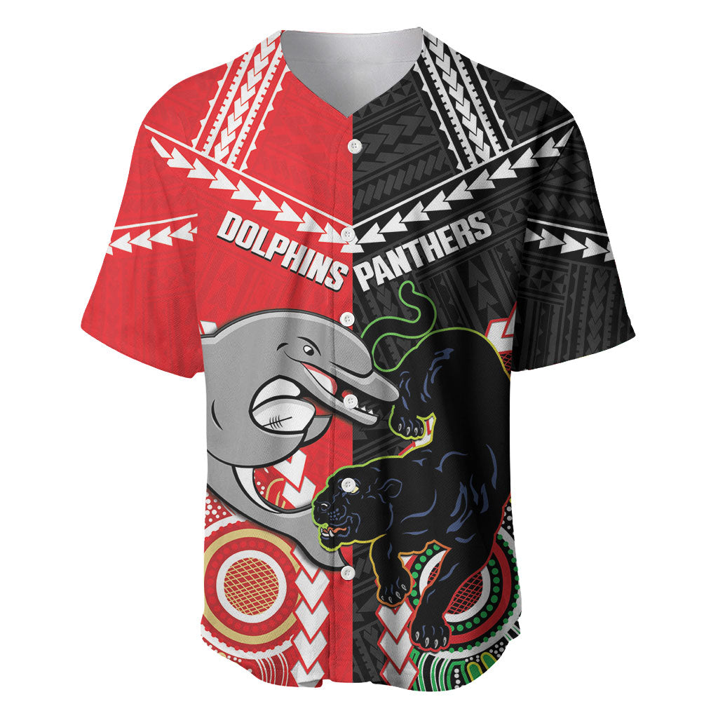 Custom Rugby Panthers and Dolphins Baseball Jersey 2026 Together Aboriginal Polynesian Pattern