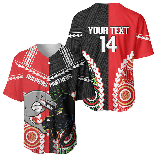 Custom Rugby Panthers and Dolphins Baseball Jersey 2026 Together Aboriginal Polynesian Pattern