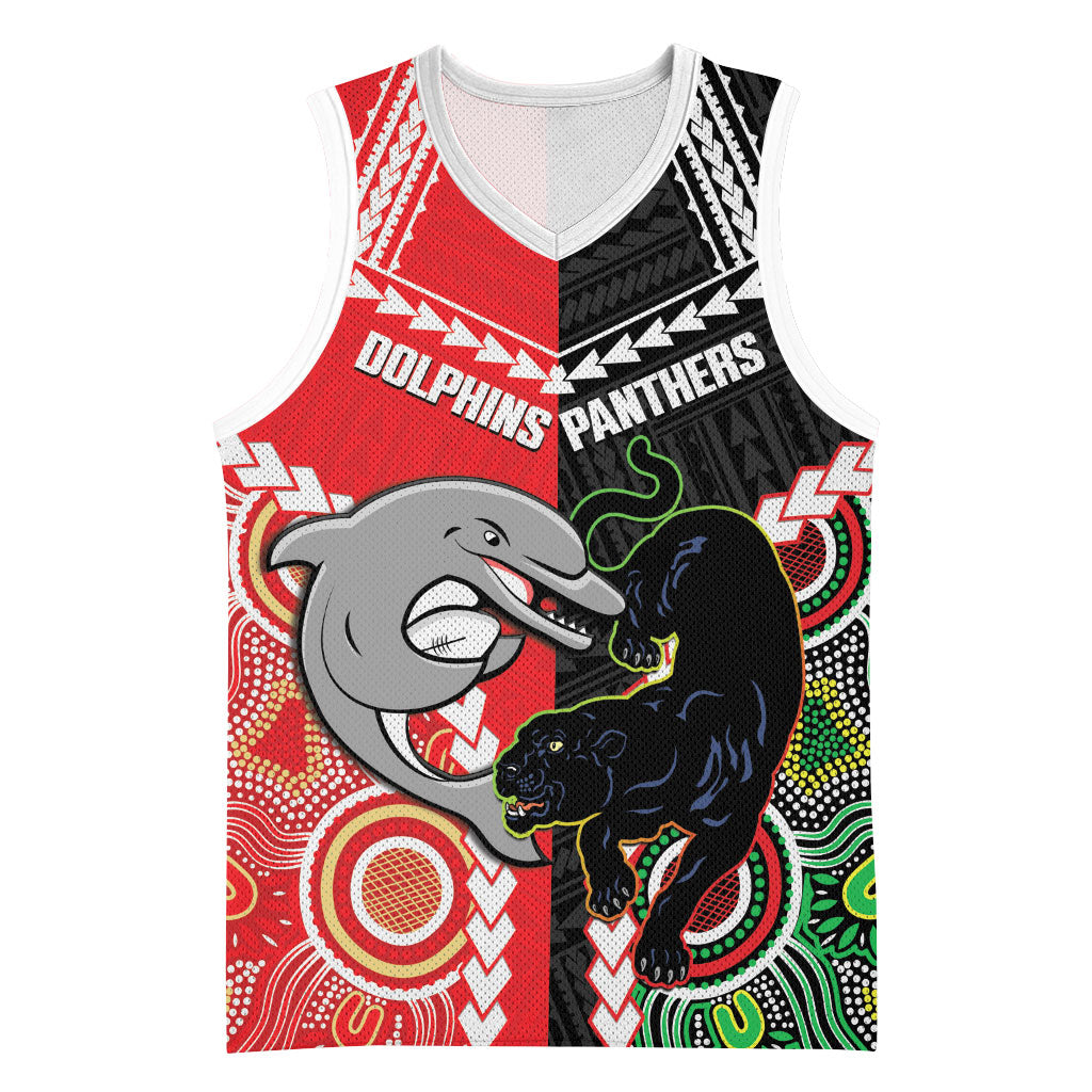 Custom Rugby Panthers and Dolphins Basketball Jersey 2026 Together Aboriginal Polynesian Pattern