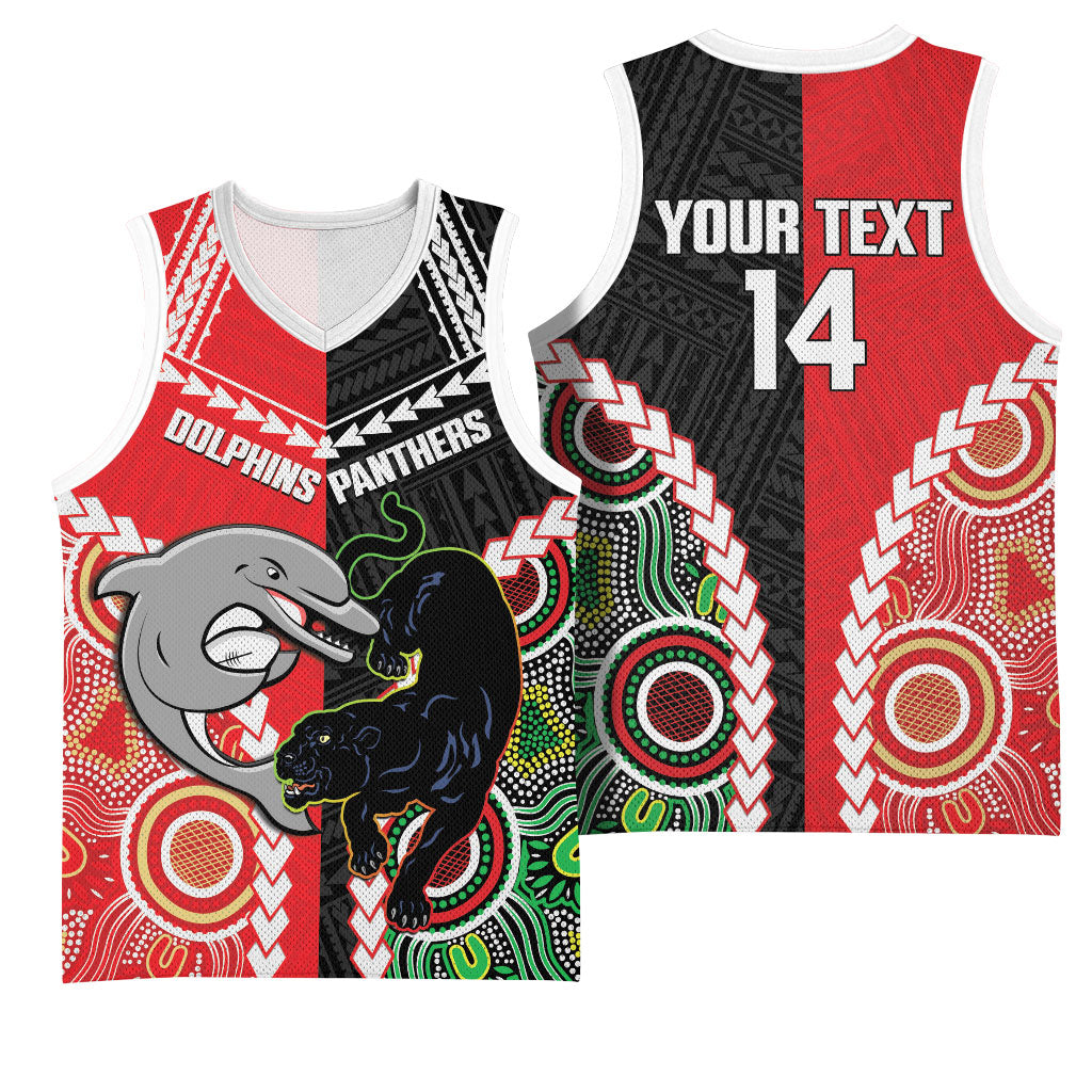 Custom Rugby Panthers and Dolphins Basketball Jersey 2026 Together Aboriginal Polynesian Pattern