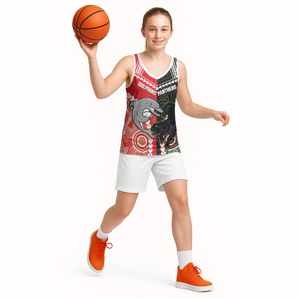 Custom Rugby Panthers and Dolphins Basketball Jersey 2026 Together Aboriginal Polynesian Pattern