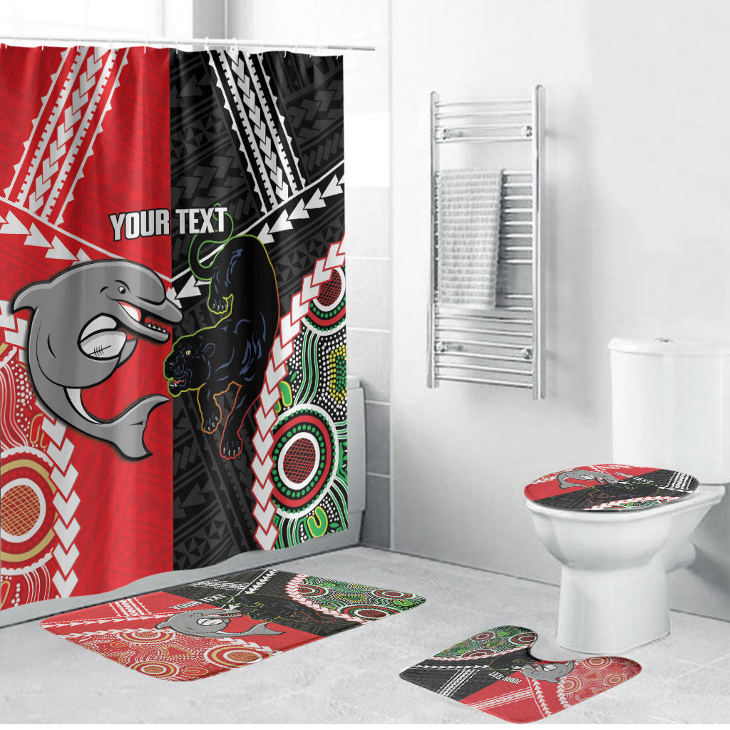 Custom Rugby Panthers and Dolphins Bathroom Set 2026 Together Aboriginal Polynesian Pattern