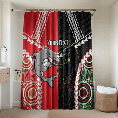 Custom Rugby Panthers and Dolphins Bathroom Set 2026 Together Aboriginal Polynesian Pattern