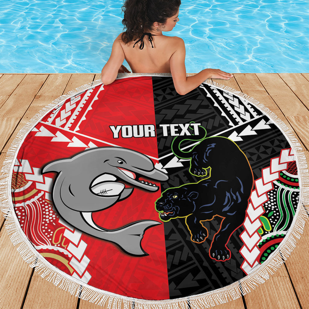 Custom Rugby Panthers and Dolphins Beach Blanket 2026 Together Aboriginal Polynesian Pattern