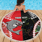 Custom Rugby Panthers and Dolphins Beach Blanket 2026 Together Aboriginal Polynesian Pattern