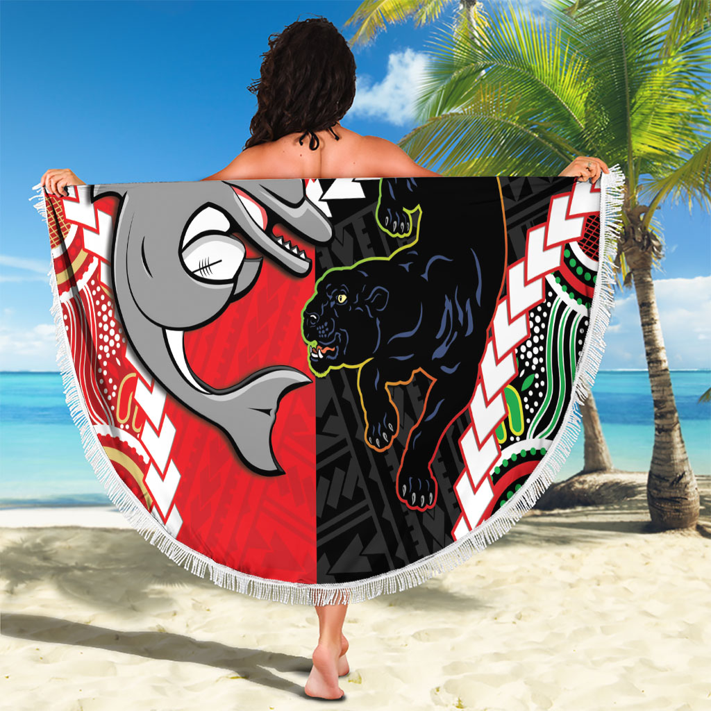 Custom Rugby Panthers and Dolphins Beach Blanket 2026 Together Aboriginal Polynesian Pattern
