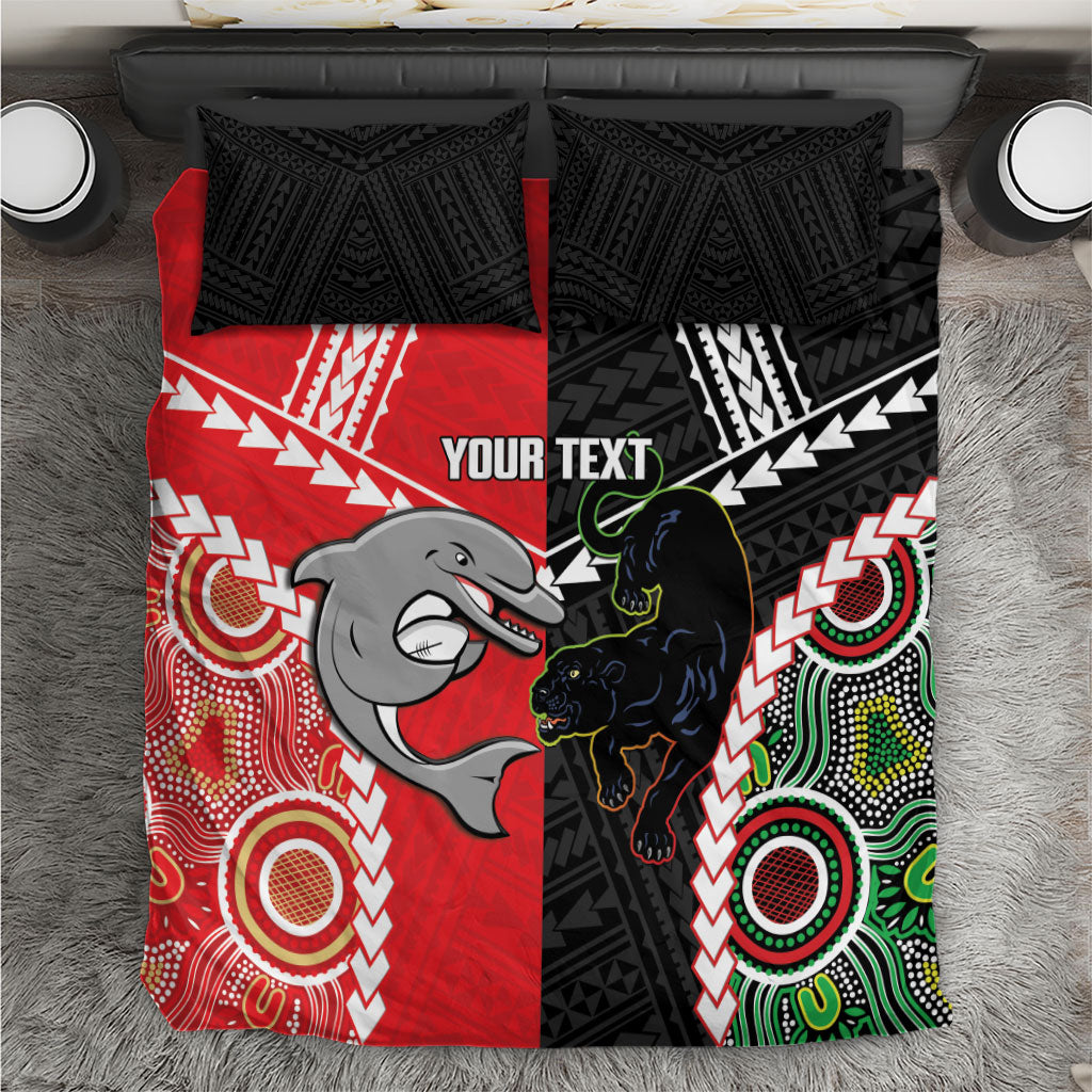 Custom Rugby Panthers and Dolphins Bedding Set 2026 Together Aboriginal Polynesian Pattern