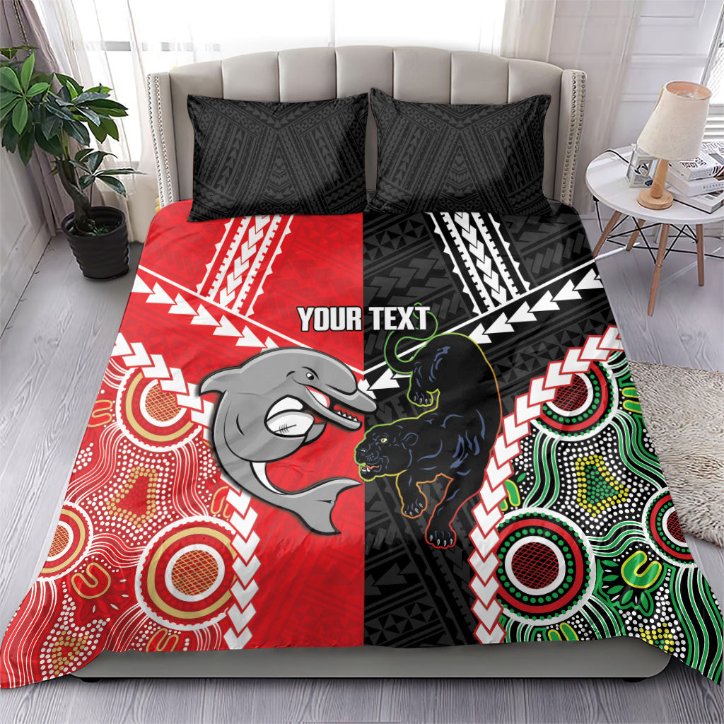 Custom Rugby Panthers and Dolphins Bedding Set 2026 Together Aboriginal Polynesian Pattern