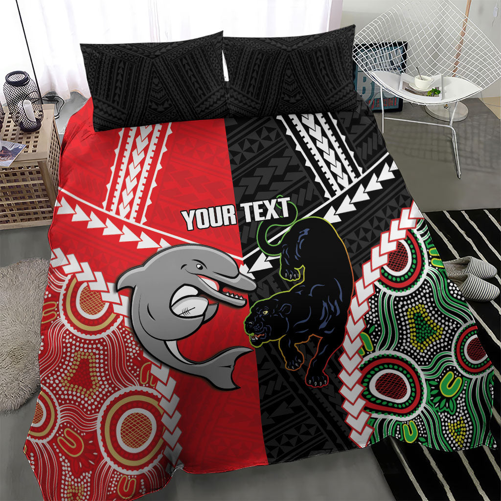 Custom Rugby Panthers and Dolphins Bedding Set 2026 Together Aboriginal Polynesian Pattern