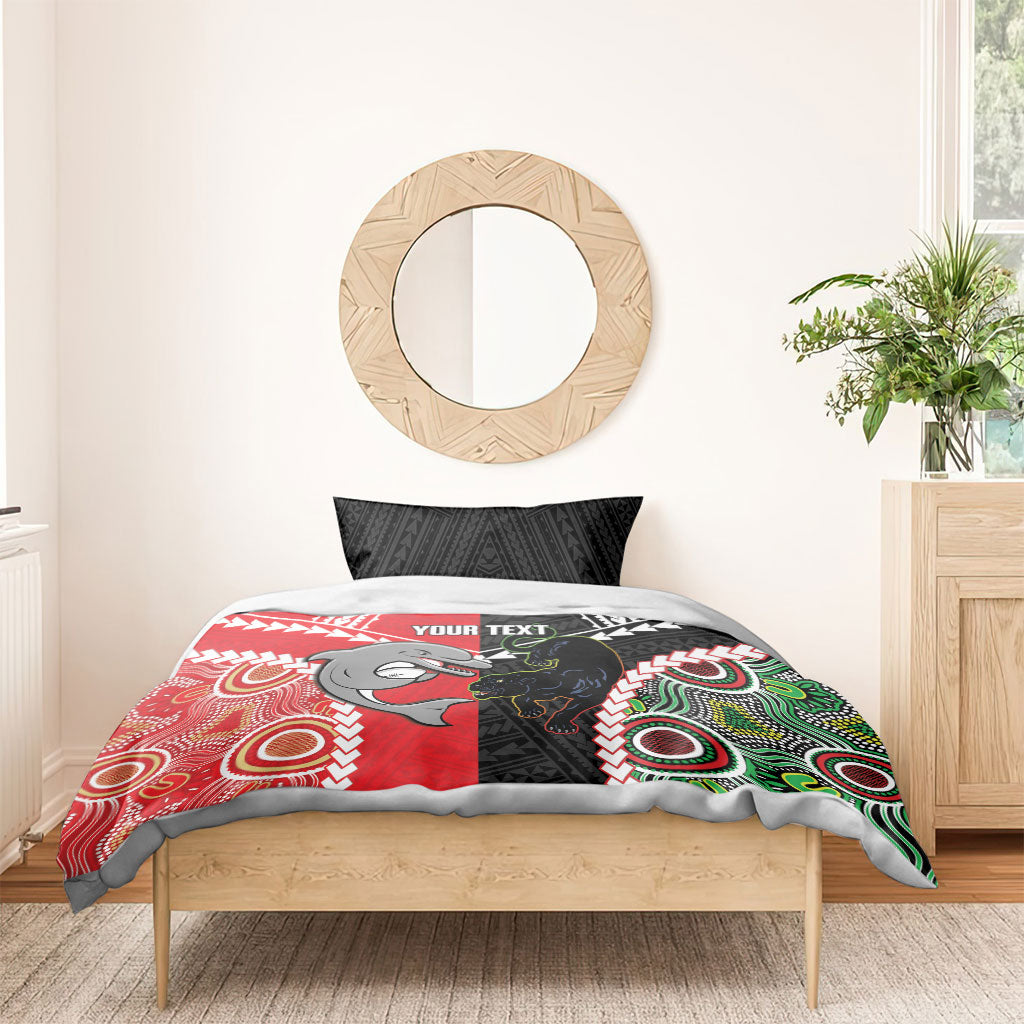 Custom Rugby Panthers and Dolphins Bedding Set 2026 Together Aboriginal Polynesian Pattern