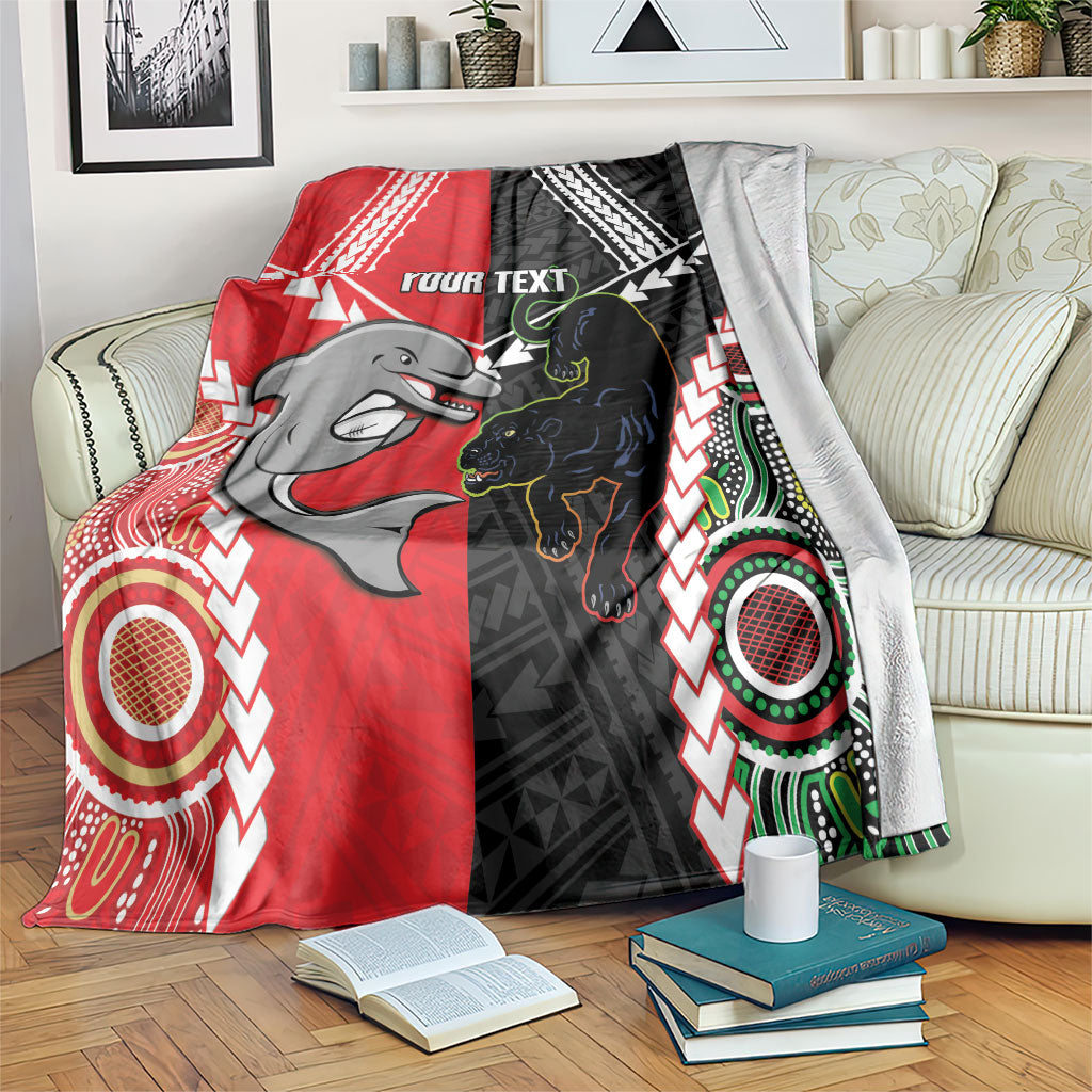Custom Rugby Panthers and Dolphins Blanket 2026 Together Aboriginal Polynesian Pattern