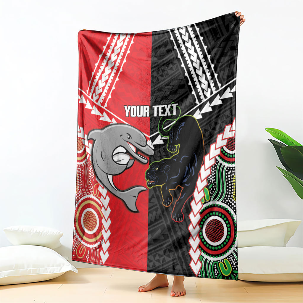 Custom Rugby Panthers and Dolphins Blanket 2026 Together Aboriginal Polynesian Pattern