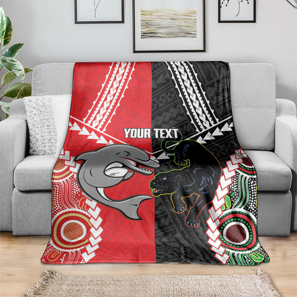 Custom Rugby Panthers and Dolphins Blanket 2026 Together Aboriginal Polynesian Pattern