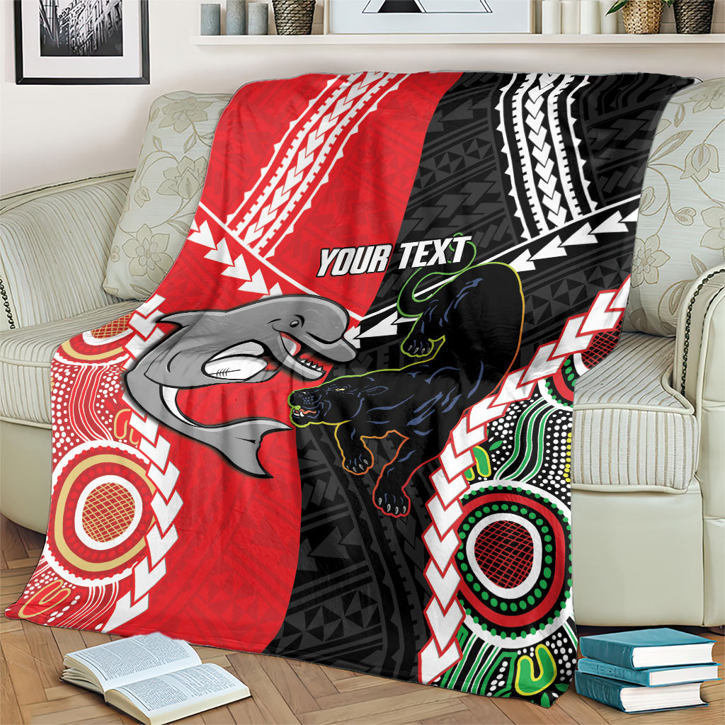 Custom Rugby Panthers and Dolphins Blanket 2026 Together Aboriginal Polynesian Pattern