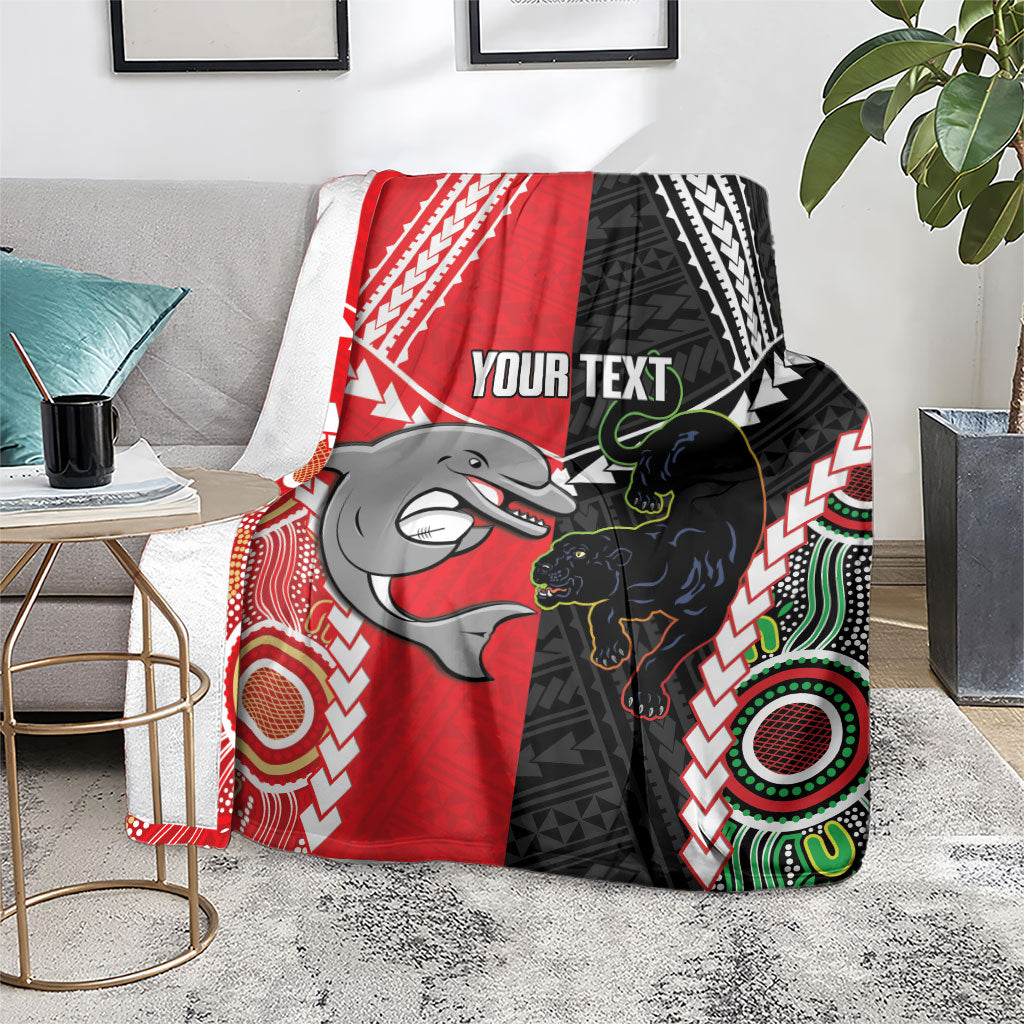 Custom Rugby Panthers and Dolphins Blanket 2026 Together Aboriginal Polynesian Pattern