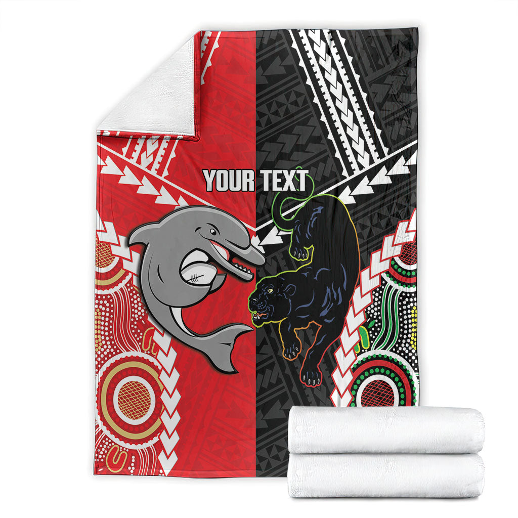 Custom Rugby Panthers and Dolphins Blanket 2026 Together Aboriginal Polynesian Pattern