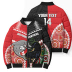 Custom Rugby Panthers and Dolphins Bomber Puffer Jacket 2026 Together Aboriginal Polynesian Pattern