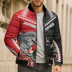 Custom Rugby Panthers and Dolphins Bomber Puffer Jacket 2026 Together Aboriginal Polynesian Pattern