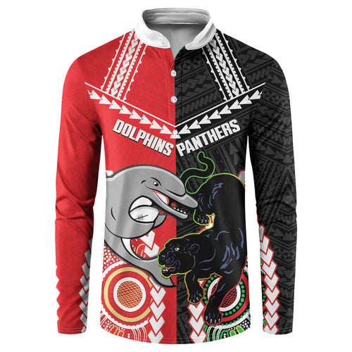 Custom Rugby Panthers and Dolphins Button Sweatshirt 2026 Together Aboriginal Polynesian Pattern