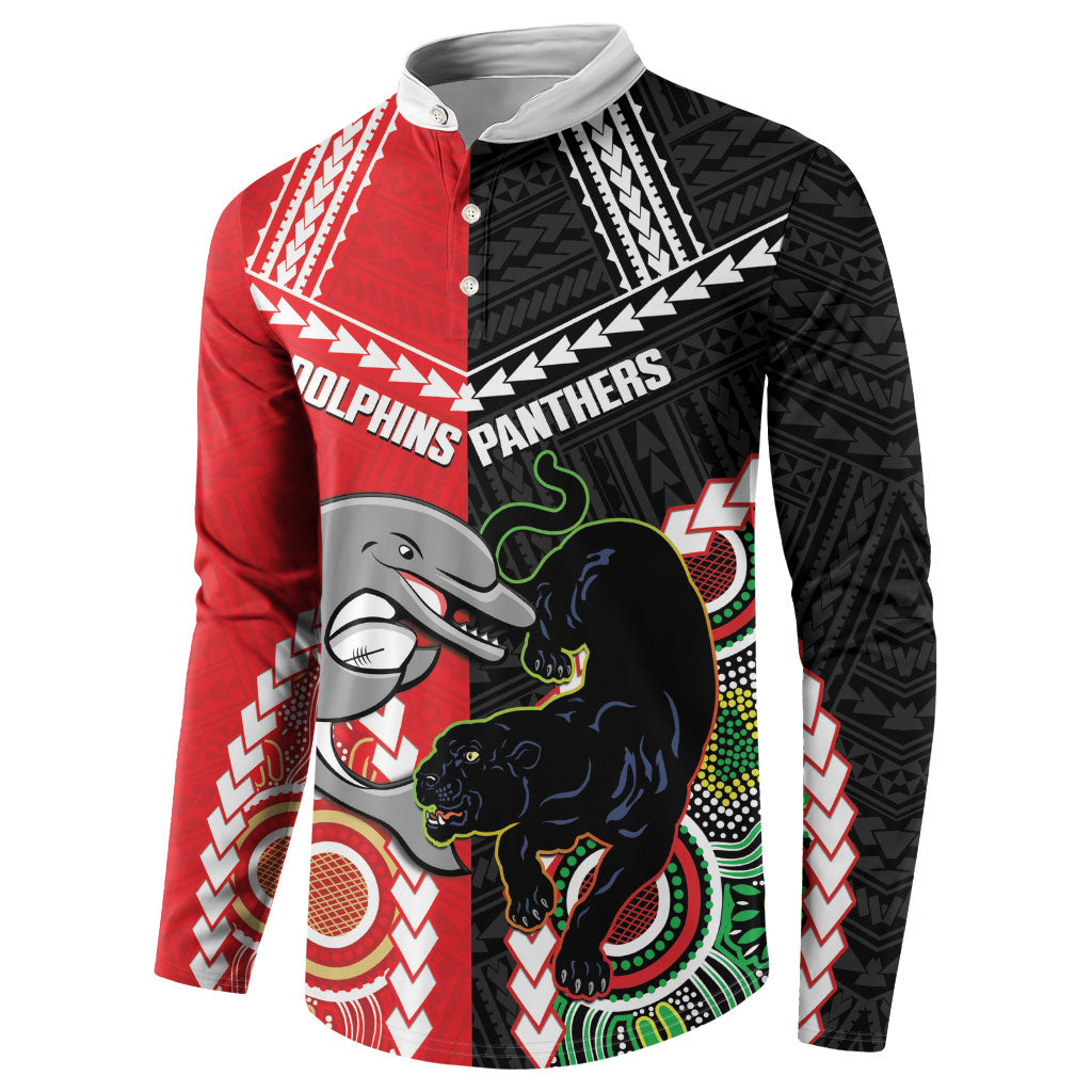 Custom Rugby Panthers and Dolphins Button Sweatshirt 2026 Together Aboriginal Polynesian Pattern
