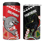 Custom Rugby Panthers and Dolphins 4 in 1 Can Cooler Tumbler 2026 Together Aboriginal Polynesian Pattern
