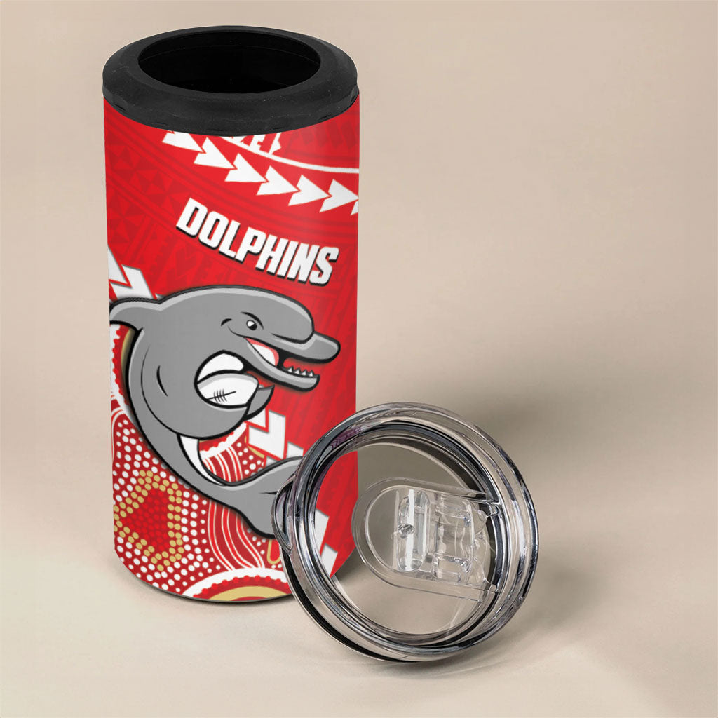 Custom Rugby Panthers and Dolphins 4 in 1 Can Cooler Tumbler 2026 Together Aboriginal Polynesian Pattern