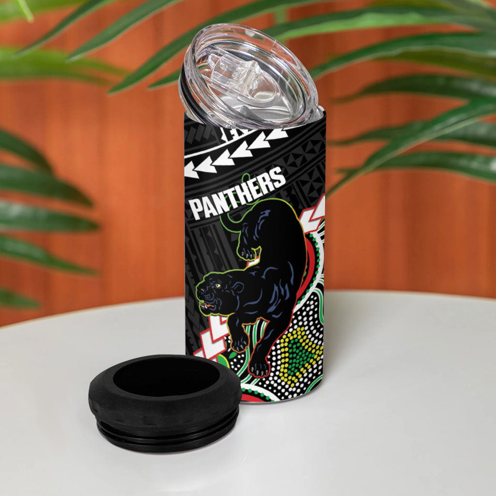 Custom Rugby Panthers and Dolphins 4 in 1 Can Cooler Tumbler 2026 Together Aboriginal Polynesian Pattern