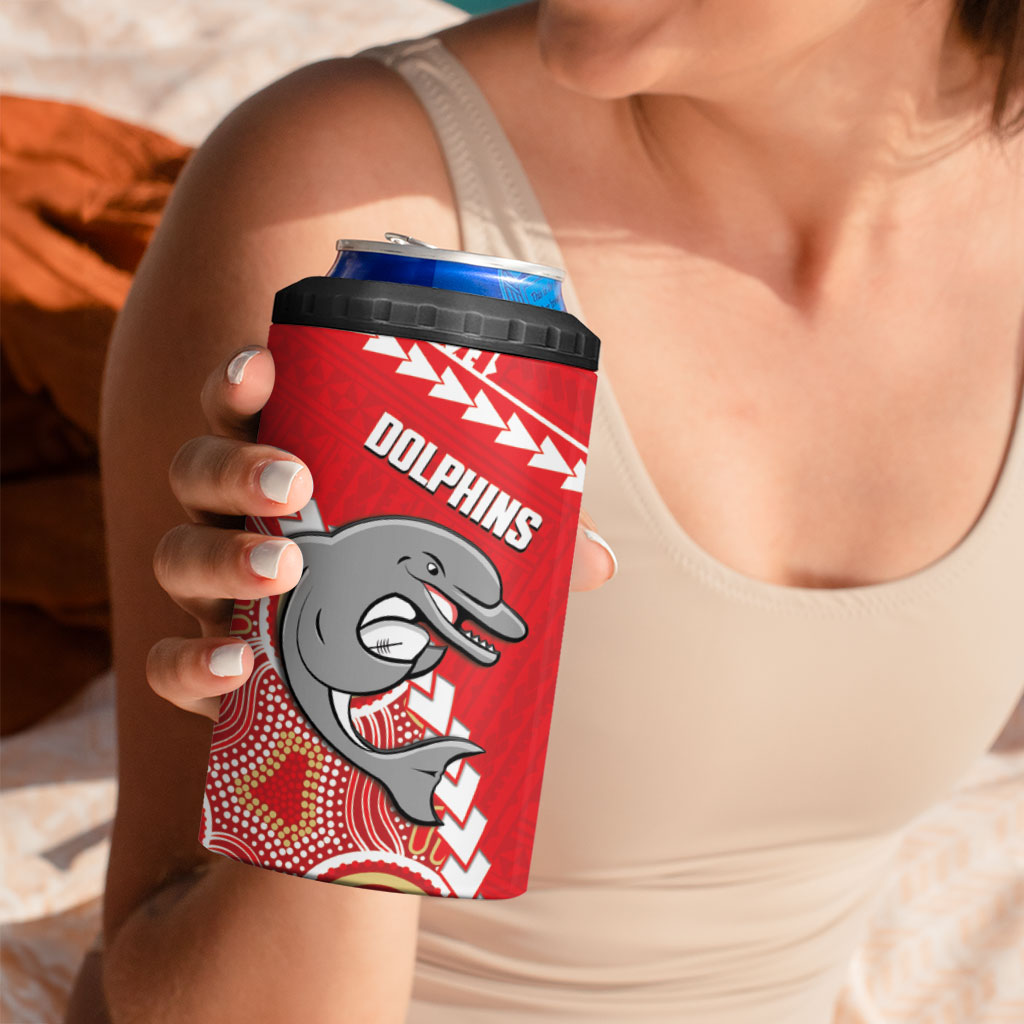 Custom Rugby Panthers and Dolphins 4 in 1 Can Cooler Tumbler 2026 Together Aboriginal Polynesian Pattern