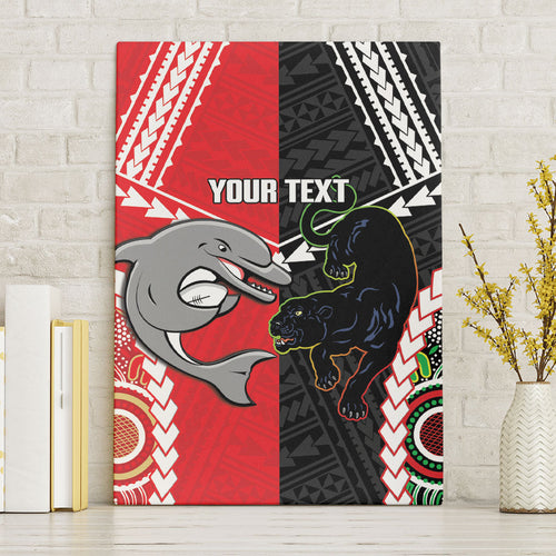 Custom Rugby Panthers and Dolphins Canvas Wall Art 2026 Together Aboriginal Polynesian Pattern