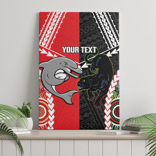 Custom Rugby Panthers and Dolphins Canvas Wall Art 2026 Together Aboriginal Polynesian Pattern