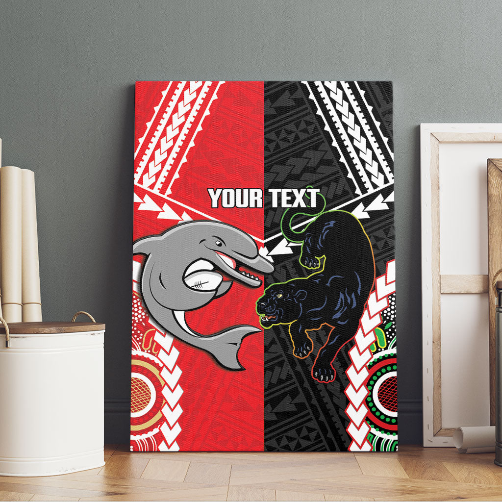 Custom Rugby Panthers and Dolphins Canvas Wall Art 2026 Together Aboriginal Polynesian Pattern
