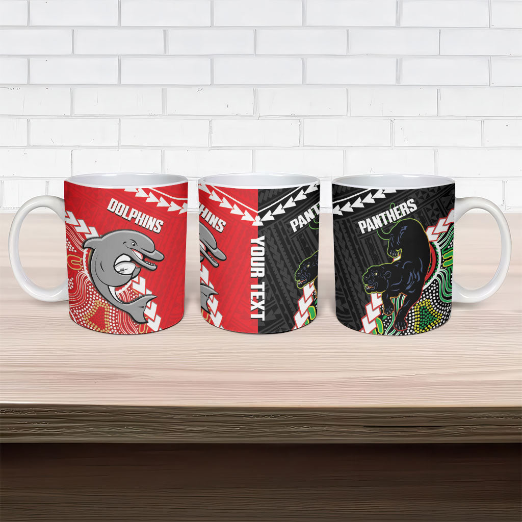 Custom Rugby Panthers and Dolphins Ceramic Mug 2026 Together Aboriginal Polynesian Pattern