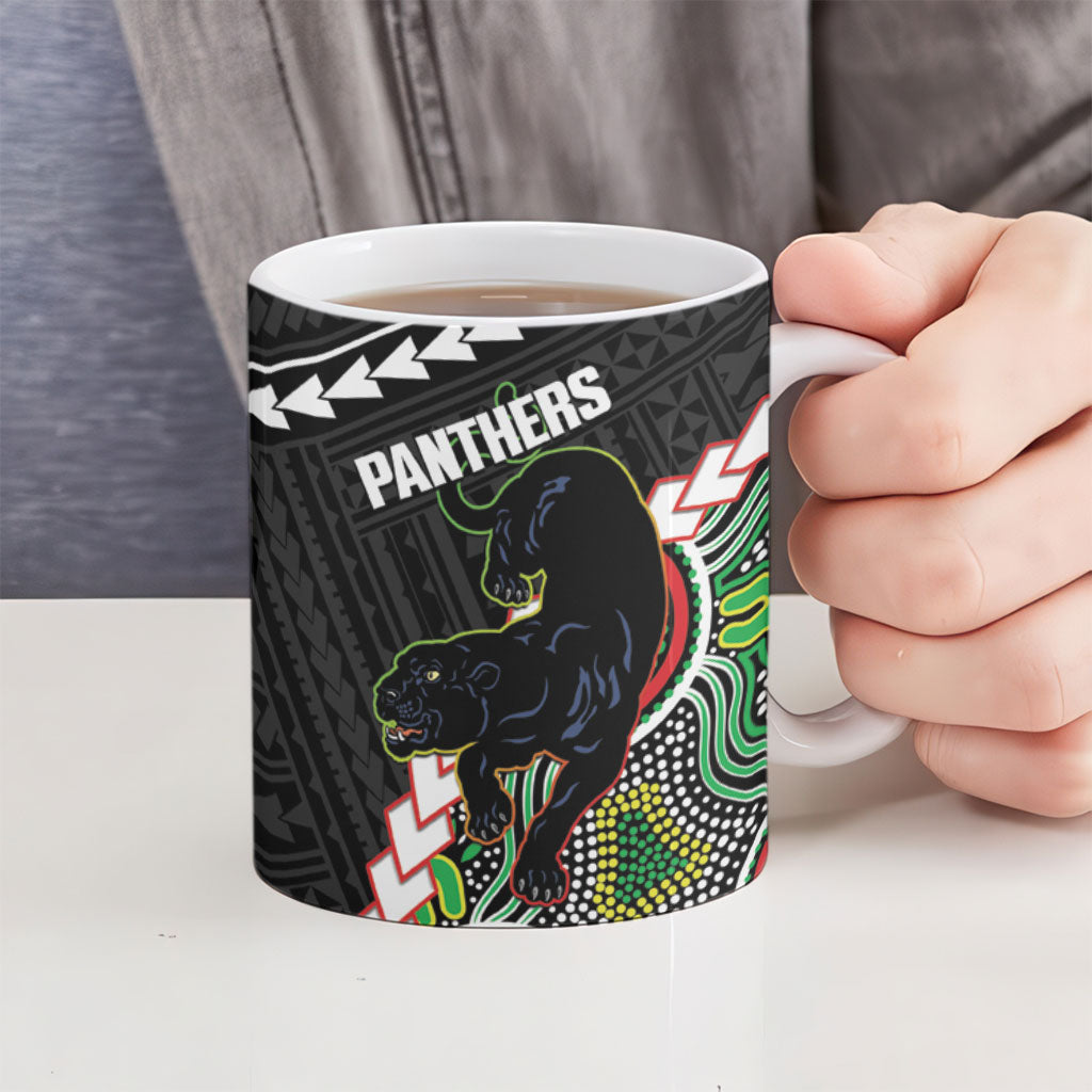 Custom Rugby Panthers and Dolphins Ceramic Mug 2026 Together Aboriginal Polynesian Pattern