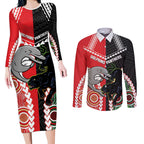 Custom Rugby Panthers and Dolphins Couples Matching Long Sleeve Bodycon Dress and Long Sleeve Button Shirt 2026 Together Aboriginal Polynesian Pattern