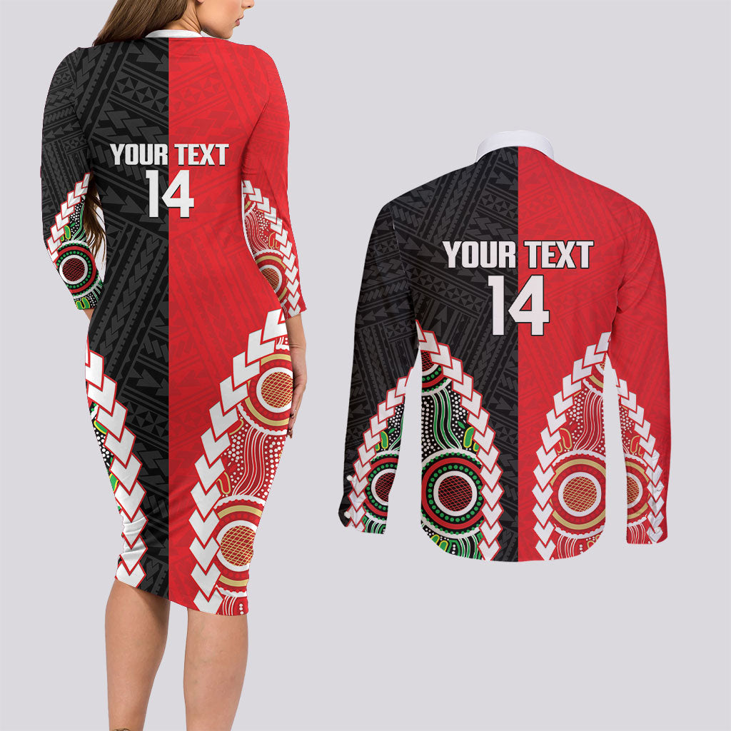 Custom Rugby Panthers and Dolphins Couples Matching Long Sleeve Bodycon Dress and Long Sleeve Button Shirt 2026 Together Aboriginal Polynesian Pattern